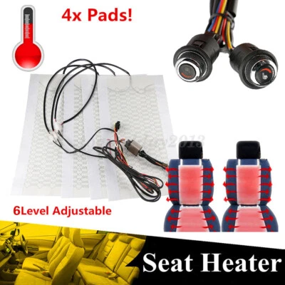 4 Pad Universal Auto 6 Level Carbon Fiber Car Seat Heater Heated Warmer 12V Kits - Image 1 of 4