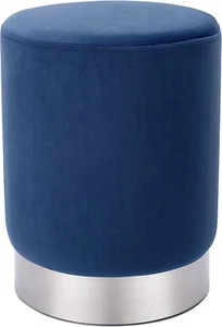 round Blue Velvet Ottoman Foot Stool – Soft Compact Padded Stool - Great for the - Picture 1 of 10