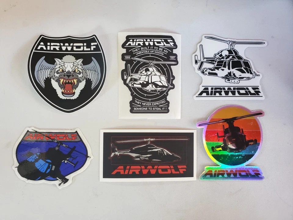 AIRWOLF 1980s STICKERS VARIETY PACK (6) *WORLDWIDE 🌐 SHIPPING* NEW HOLOGRAPHIC  - Image 1 of 4