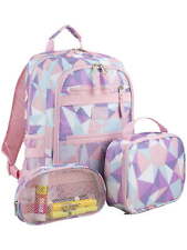 Unisex 3-Piece Combo Backpack with Lunch Box and Pouch, Diamond Pattern