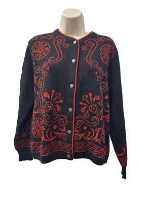 Cárdigan Pendleton Vintage Pequeño 100% Lana Virgen Negro/Rojo Estampado Hecho en EE. UU. Foto 1 de 4