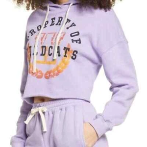 Nordstrom BP Sweater Womens Small Purple Hoodie Crop Property Wildcats Graphic - Picture 1 of 9
