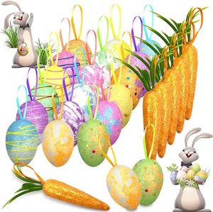 25 PCS Easter Egg Carrot Hanging Ornaments with Green Grass Easter Egg Ornaments - Picture 1 of 12