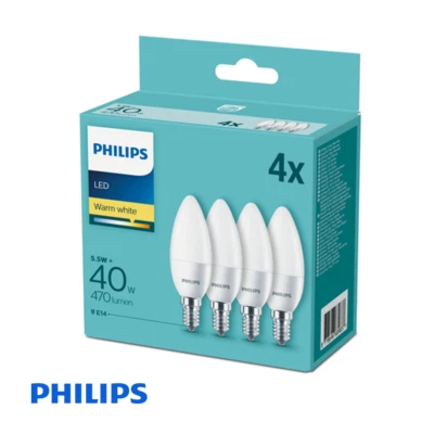 Philips CorePro 5.5W E14 LED Candle Bulb 2700K Warm White Frosted 4 Pack Non-Dim - Image 1 of 4