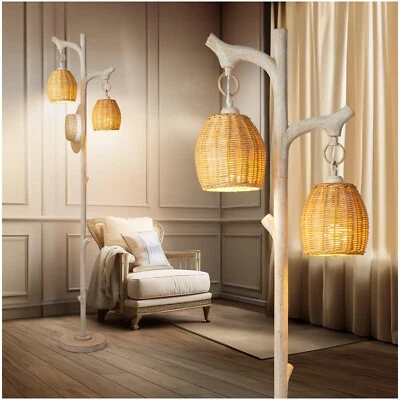 Lámpara de pie rústica de 68" de altura para casa de campo tronco de árbol imitación madera Col... Foto 1 de 4