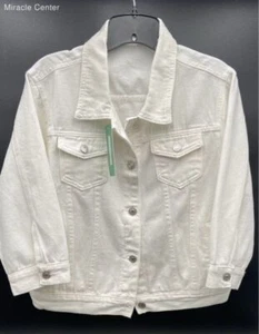 LifeShe Women's Denim Jacket 3/4 Sleeve Short Button Jean Jacket White L- NWT - Picture 1 of 3