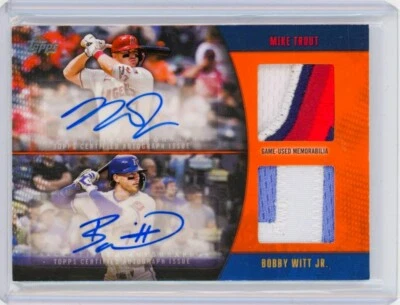 Mike Trout/Bobby Witt Jr 2025 Topps Series 1 Dual Auto Signature Logo Patch /25 - Image 1 of 2