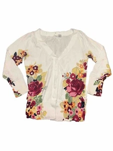 Anthropologie Moth Blumenmuster Strickjacke Größe XS weiß 100 % Baumwolle V-Ausschnitt - Bild 1 von 3