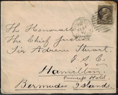 Early Bermuda Cover 1889 to Chief Justice Sir Adrien Stuart w/ Canada SG 106 - Image 1 of 4