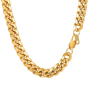 Collar de cadena cubana chapada en oro de 14K para hombre de 10 mm de grosor regalo - Imagen 1 de 12