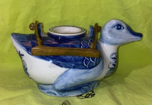 Duck Teapot Blue  & White Vintage Ceramic Hand Painted Made In Thailand - Picture 1 of 12