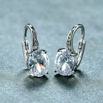 3Ct Oval Cut Lab-Created Diamond Drop Stud Earrings 14K White Gold Plated - Image 1 of 4