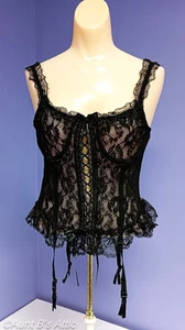 Vtg 80's-90's Seductive Wear by Cinema Exoile Blk Stretch Lace Bustier & Tong Lg - Picture 1 of 11