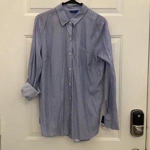 Blusa top donna Apt 9 bottoni tunica blu gessato XL morbida versatile nuova con etichetta - Foto 1 di 9