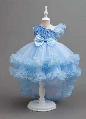 Vestido para niñas con volantes, lazo, espalda con recortes, vestido de princesa - Изображение 1 из 4