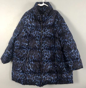 Lands’end women’s winter coat puffer Jacket 2X animal print blue 90% Down Long - Picture 1 of 11