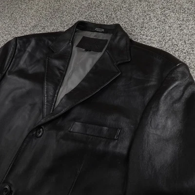 Stafford Jacket Mens L Black Genuine Leather Button Blazer Car Sport Coat Notch - Image 1 of 4