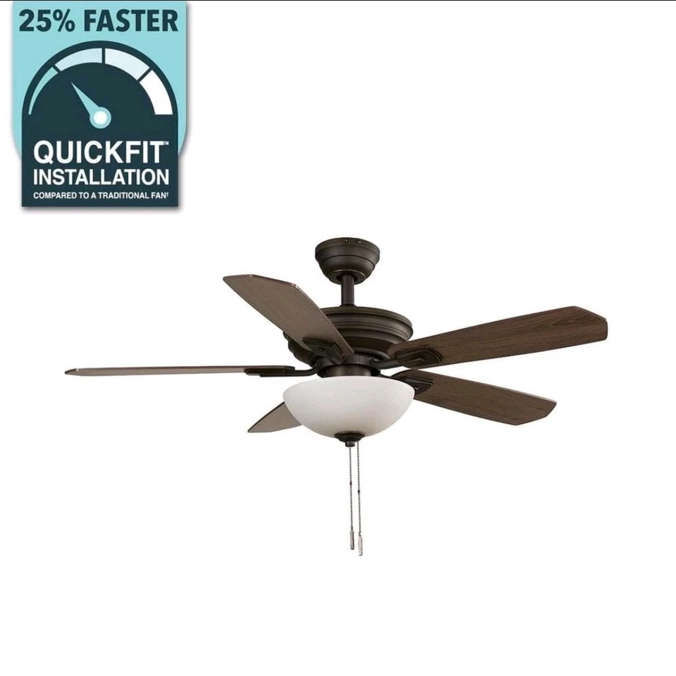 Hampton Bay 44 in. LED Bronze Downrod Ceiling Fan w/ Remote & Reversible Blades - Image 1 of 1