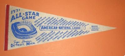 Banderín de béisbol vintage original 1971 All-Star juego Tiger Stadium Detroit Foto 1 de 4