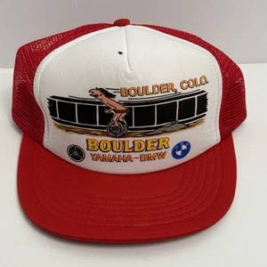 Vintage 1980s BMW Yamaha Motorcycle Boulder Colorado Trucker Mesh Snapback Hat - Picture 1 of 7