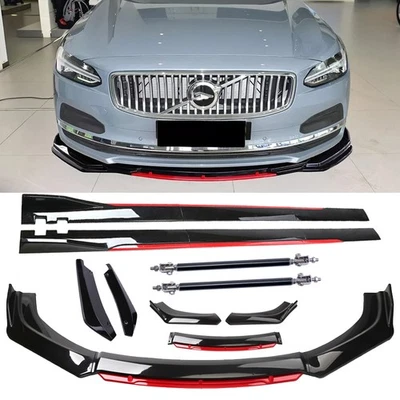 Gloss Black Look Red Front Lip Chin Bumper Side Skirt For Volvo S60 S80 S90 Body Foto 1 de 4