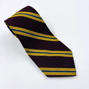 Vtg Briar Silk Men's Tie Necktie Burgundy Gold Blue Striped Skinny Preppy Retro - Picture 1 of 5