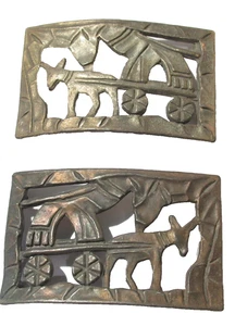 Pair of Vintage Buckles Silver Tone Donkey and Cart Repurpose Craft - Picture 1 of 5