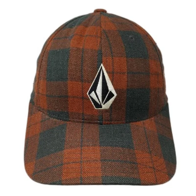 Volcom Fitted Baseball Cap Multicolor M Embroidered Vented Holes 6 Panel Plaid - Image 1 of 4