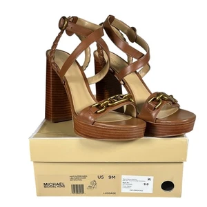NUEVO Michael Kors Mujer Cuero Kailey Plataforma Sandalia Equipaje Marrón Talla 9M - Imagen 1 de 18