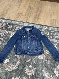 Polo Ralph Lauren 1967 Denim USA Flag Trucker Jacket Kid Size L 14/16 - Picture 1 of 5