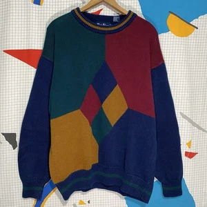 Suéter Vintage Años 90 Bloque de Color Abuelo Argyle XL Algodón Preppy Retro Golf Años 80 - Imagen 1 de 7