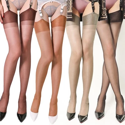 Ultra-transparente halterlose Strümpfe Übergröße reine Nylons nicht dehnbar Overknee Schläuche - Bild 1 von 4