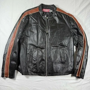 Wilsons Leather Jacket Mens XL Moto Racing Stripe Black with Red Stripes - Picture 1 of 12