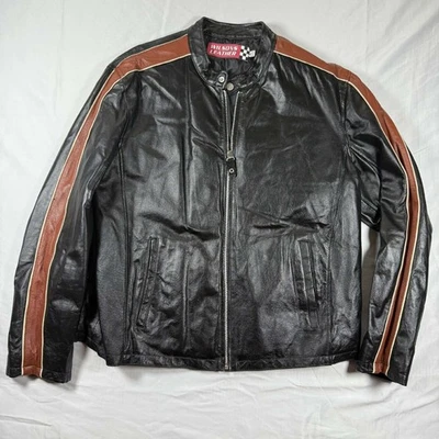 Wilsons Leather Jacket Mens XL Moto Racing Stripe Black with Red Stripes - Image 1 of 4