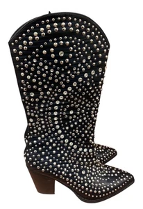 Botas occidentales negras con tachuelas hasta la rodilla talla 9 de Beast Fashion - Imagen 1 de 12