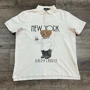 Polo Ralph Lauren White New York Tuxedo Martini Bear Demetro 23 Polo Shirt - XL - Picture 1 of 7