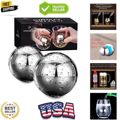 Conjunto de 2 bolas de uísque de aço inoxidável - mantenha as bebidas perfeitamente frias - Imagem 1 de 4