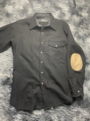 PENDELTON Lobo Wool Button Down Flannel Shirt Black Elbow Patch USA Men's Med - Image 1 of 4