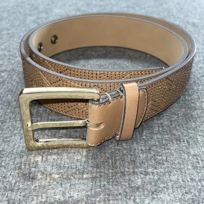 Cinto Michael Kors Feminino Médio Marrom Latão Fivela Dourada MK Largo Couro Casual - Imagem 1 de 4