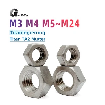Sechskant Muttern Titan TA2 Mutter M3 M4 M5 M6 M8 M10-M30 Titanmuttern DIN 934 - Bild 1 von 4