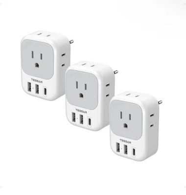 Adaptador de enchufe de viaje europeo TESSAN USB C paquete de 3 adaptador de enchufe de EE. UU. a Europa EE. UU. Foto 1 de 4