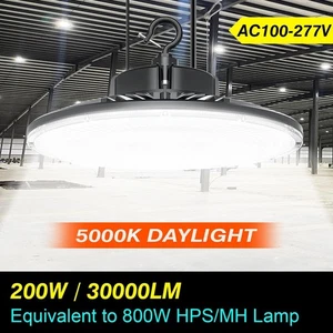 LED High Bay Area Lighting 200W UFO Warehouse Factory Garage Gym Lamp 5000K 120V - Picture 1 of 13