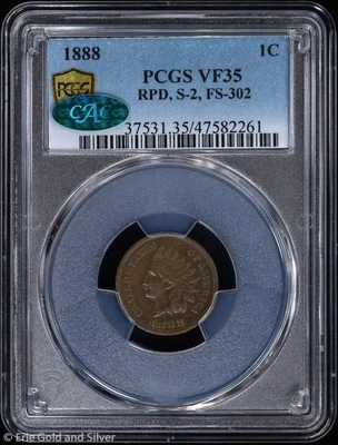 1888 1c Bronze Indian Head Cent PCGS VF 35 CAC | RPD S-2 FS-302 - Image 1 of 4
