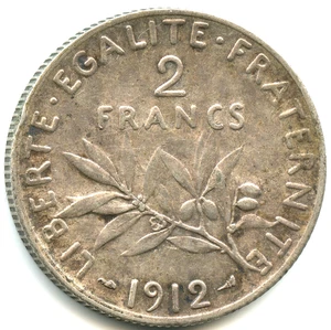 2 Franken Silber Sämaschine 1912 Nr. 44744 - Bild 1 von 2