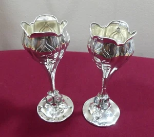 Matched Pair Art Nouveau Sterling Silver Bud Vases William Henry Sparrow c1909 - Picture 1 of 12