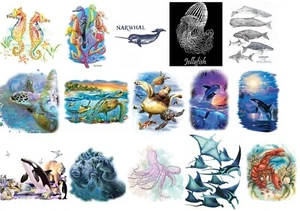 Ocean Animals HEAT PRESS MACHINE TRANSFER for Application on T Shirt or Fabric - Picture 1 of 17