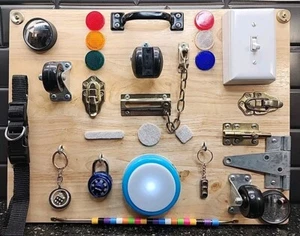 Abbie Cute Things Big Wooden Sensory Busy Latch Board 19×15" Baby Developmental - Picture 1 of 4