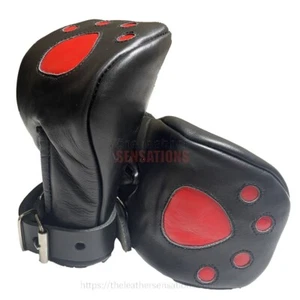 Guantes de cuero genuino con bloqueo de bondage acolchados para patas con pata roja - Imagen 1 de 4