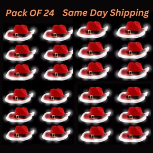 Set of 24 LED Flashing Christmas Hat Wide Brim Cowboy Hat Santa Claus Jazz Felt - Picture 1 of 5