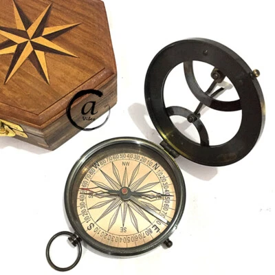 Réplica de Navidad Antigua Herramienta Marina Brújula de Bolsillo Marítimo Sundiel Brújula C Foto 1 de 4